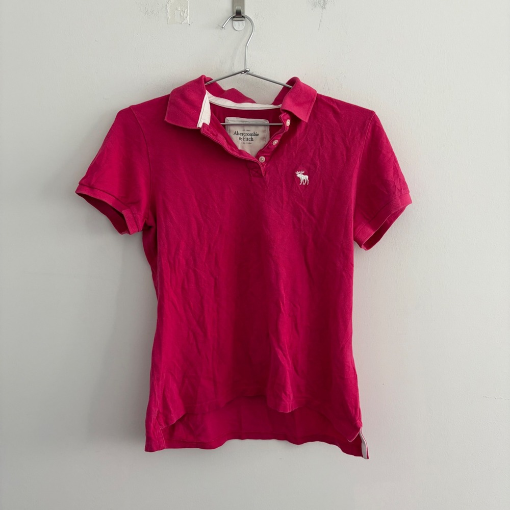 Abercrombie & Fitch Womens Hot Pink Short Sleeve Polo Shirt Large